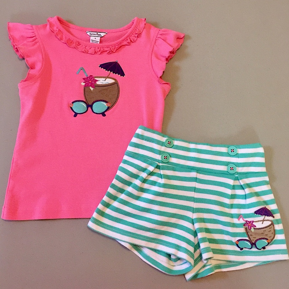 Hartstrings Girl’s Size 5 Embroidered Shorts Set Pink Tshirt Beach